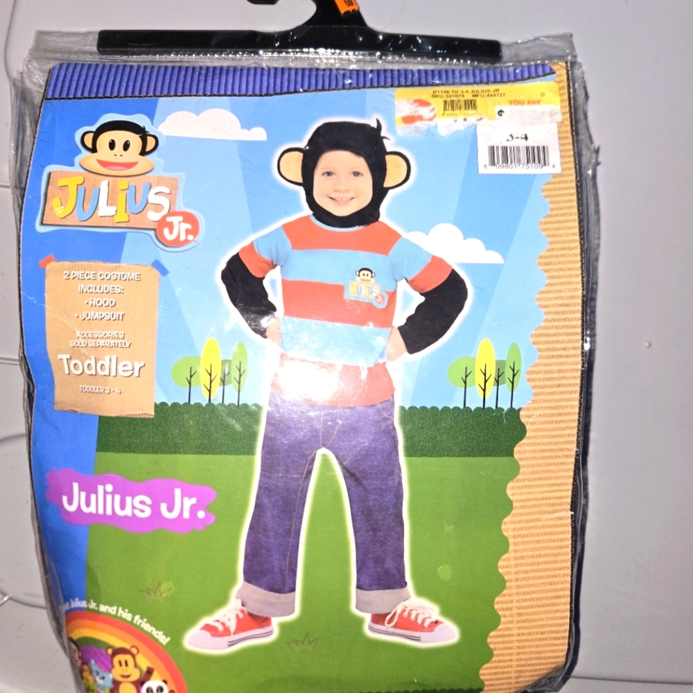 Julius Jr Halloween Costume‎ Outfit Monkey Toddler Boys Size 3-4 NEW